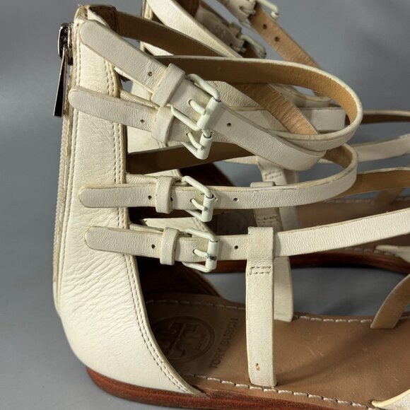 Tory Burch Off-White Leather Lucas Flat Gladiator Sandal, Size 8.5 - Picture 3 of 15